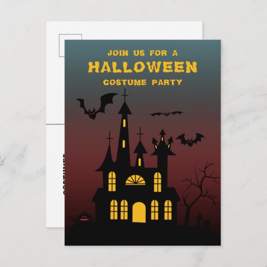 Scary Haunted House Halloween Party Uitnodiging Briefkaart (Voorkant / Achterkant)