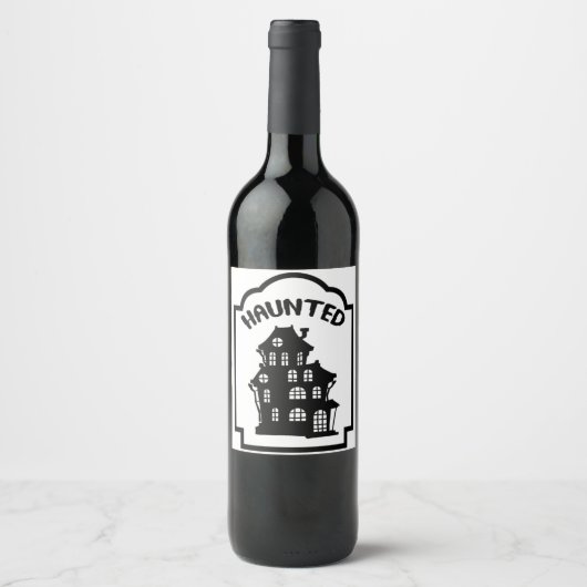 Scary Haunted House Halloween Wijn Etiket (Voorkant)