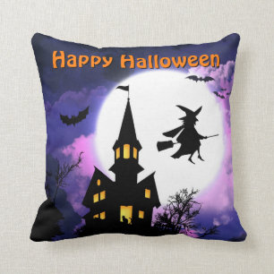 Scary Haunted House met heks - Happy Halloween Kussen