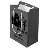 Scary Haunted House Silhouette Happy Halloween Medium Cadeauzakje (Voorkant Gekanteld)