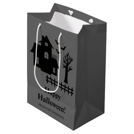Scary Haunted House Silhouette Happy Halloween Medium Cadeauzakje (Voorkant Gekanteld)