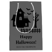 Scary Haunted House Silhouette Happy Halloween Medium Cadeauzakje (Voorkant)