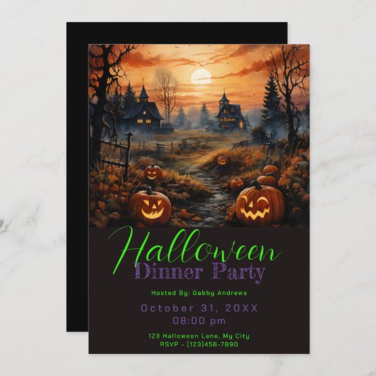 Scary Haunted Pumpkin Patch Halloween Dinner Party Kaart (Voorkant / Achterkant)