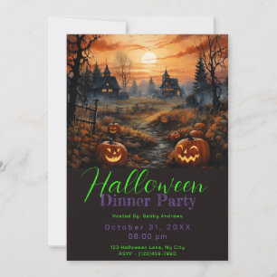 Scary Haunted Pumpkin Patch Halloween Dinner Party Kaart