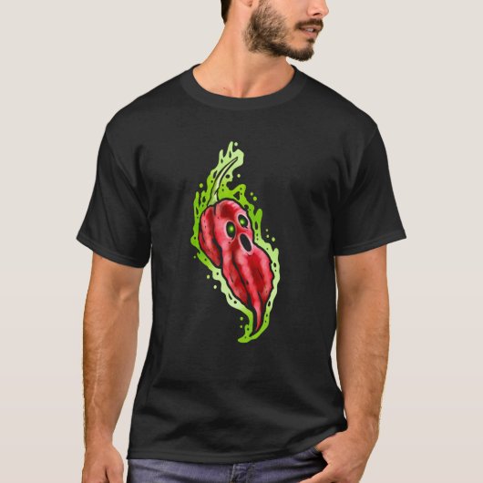 Scary Hot Ghost Pepper With Face Halloween T-shirt (Voorkant)