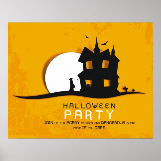 Scary House & Full Moon Halloween Party Uitnodigin Poster (Voorkant)