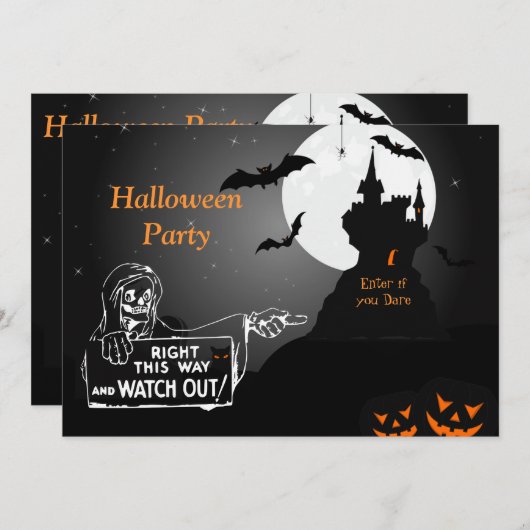Scary Hunted House Halloween Invitation Kaart (Voorkant / Achterkant)