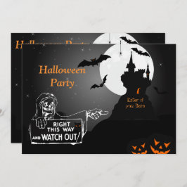 Scary Hunted House Halloween Invitation Kaart