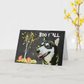 Scary Husky Halloween Kaart (Gele Bloem)