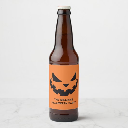 Scary Jack O Lantern Custom Sinaasappel Halloween  Bier Etiket (Voorkant)