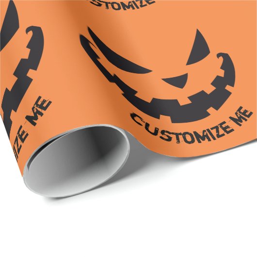 Scary Jack O Lantern Custom Sinaasappel Halloween Cadeaupapier (Rol Hoek)