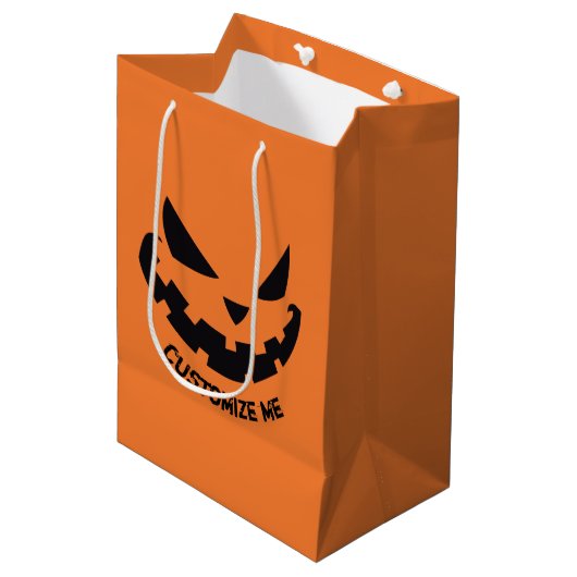 Scary Jack O Lantern Custom Sinaasappel Halloween Medium Cadeauzakje (Voorkant Gekanteld)