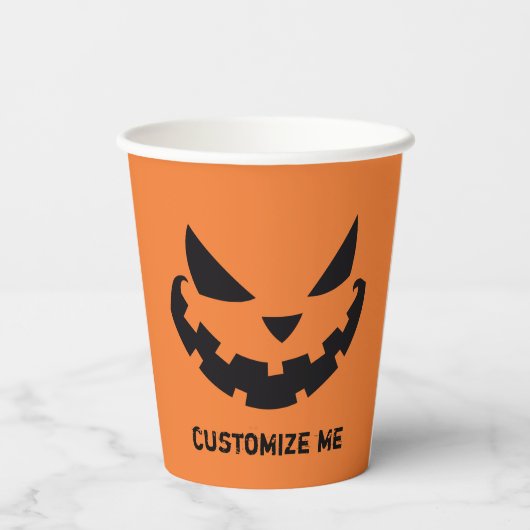 Scary Jack O Lantern Custom Sinaasappel Halloween  Papieren Bekers (Achterkant)