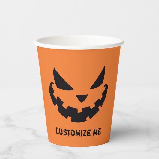 Scary Jack O Lantern Custom Sinaasappel Halloween  Papieren Bekers (Voorkant)