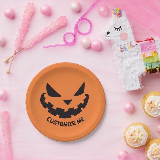 Scary Jack O Lantern Custom Sinaasappel Halloween  Papieren Bordje (Feest)