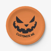 Scary Jack O Lantern Custom Sinaasappel Halloween  Papieren Bordje (Voorkant)