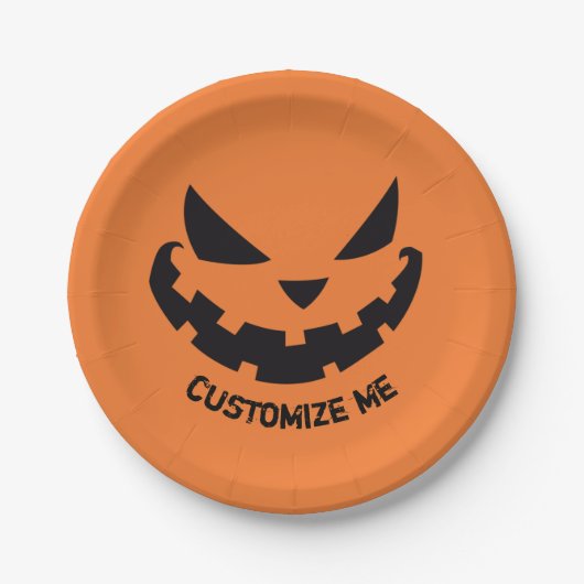 Scary Jack O Lantern Custom Sinaasappel Halloween Papieren Bordje (Voorkant)