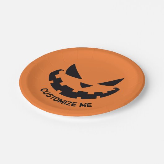 Scary Jack O Lantern Custom Sinaasappel Halloween  Papieren Bordje (Gekanteld)