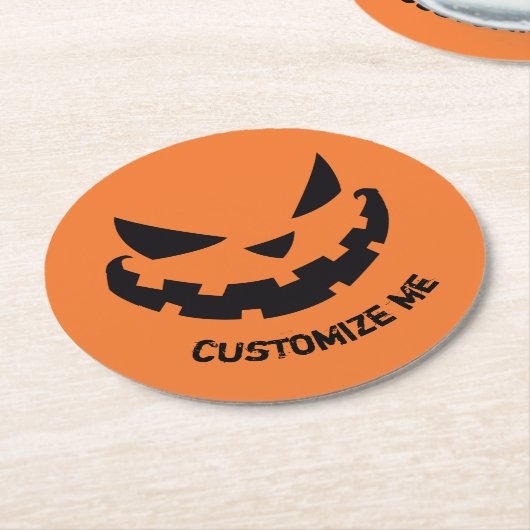 Scary Jack O Lantern Custom Sinaasappel Halloween  Ronde Kartonnen Onderzetter (Gebogen)