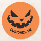Scary Jack O Lantern Custom Sinaasappel Halloween  Ronde Kartonnen Onderzetter (Voorkant)
