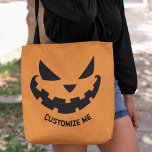 Scary Jack O Lantern Custom Sinaasappel Halloween  Tote Bag<br><div class="desc">Deze spooky oranje Halloween canvas tas voor trucs of traktaties heeft een coole lachende Jack O Lantern en uw eigen gepersonaliseerde tekst. Schattigee en enge custom party tassen te gebruiken voor trick or treat of party gunsten.</div>