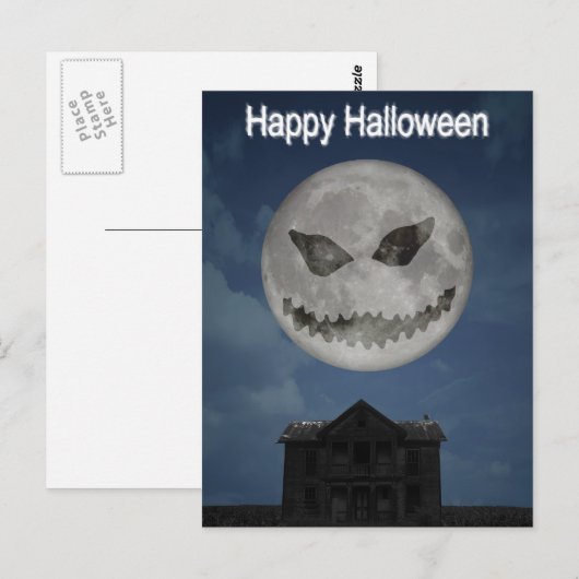 Scary Jack O Lantern Halloween Moon Briefkaart (Voorkant / Achterkant)