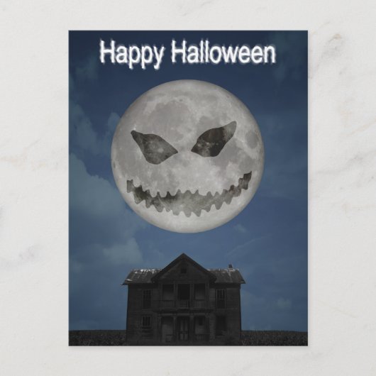 Scary Jack O Lantern Halloween Moon Briefkaart (Voorkant)