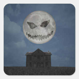 Scary Jack O Lantern Halloween Moon Vierkante Sticker