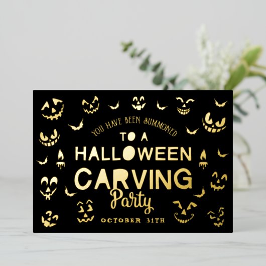 Scary Jack O Lantern Pumpkin Halloween Carving Folie Uitnodiging (Staand Voorkant)