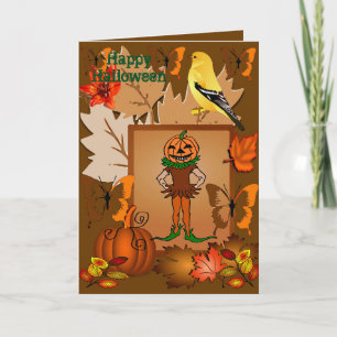 Scary Jack O Lantern Scarecrow Halloween Card