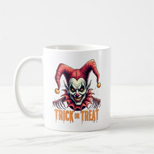 Scary Jester Trick or treat Halloween Coffee Mok (Links)