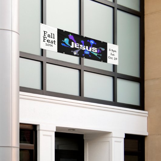 Scary Jesus Nights Spandoek (Buitenkant Gebouw)