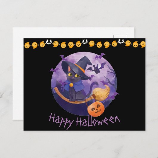 Scary Kat Halloween Briefkaart (Voorkant / Achterkant)