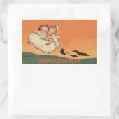 Scary Kinder Bats and Witch on Broom Happy Hallowe Rechthoekige Sticker (Tas)