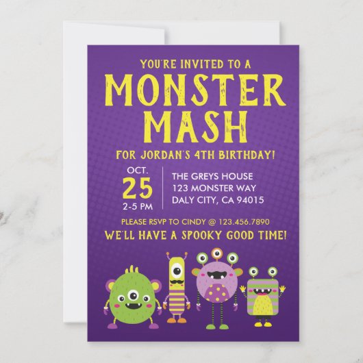 Scary Little Monster Verjaardag Uitnodiging (Voorkant)