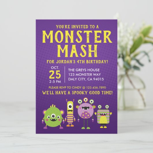 Scary Little Monster Verjaardag Uitnodiging (Staand voorkant)