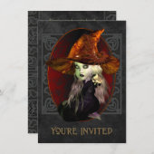 Scary Little Witch Halloween Party Invitation Kaart (Voorkant / Achterkant)