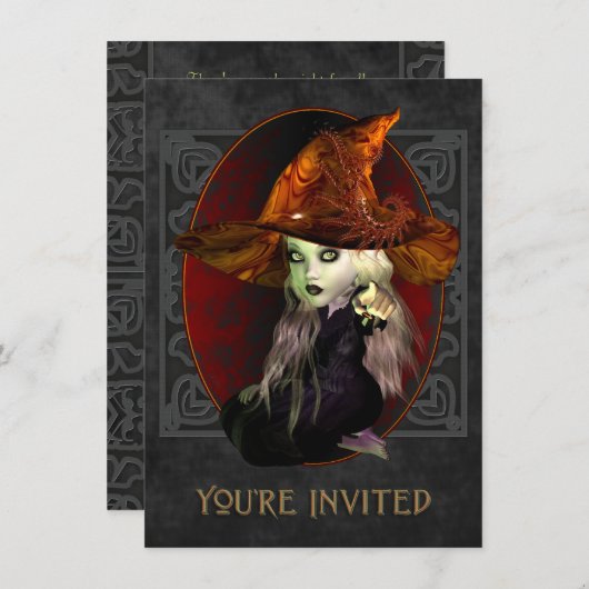 Scary Little Witch Halloween Party Invitation Kaart (Voorkant / Achterkant)