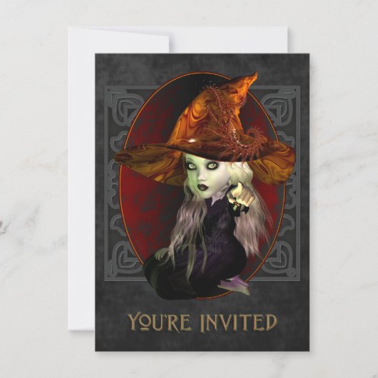 Scary Little Witch Halloween Party Invitation Kaart (Voorkant)