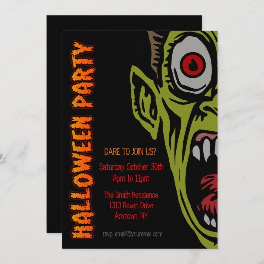 Scary Monster Halloween Party nodigt uit Kaart (Voorkant / Achterkant)
