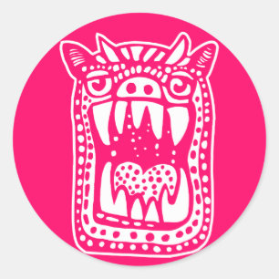 Scary Monster - Neon Red Ronde Sticker