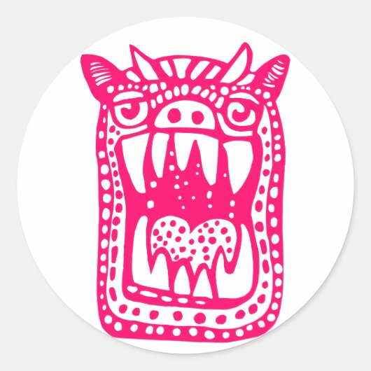 Scary Monster - Neon Red Ronde Sticker (Voorkant)