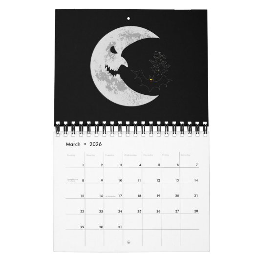 Scary moon en vleermuizen kalender (Mar 2026)