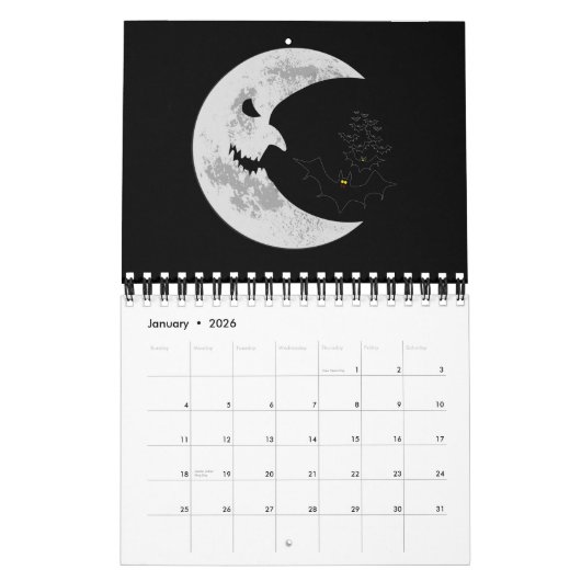 Scary moon en vleermuizen kalender (Jan 2026)