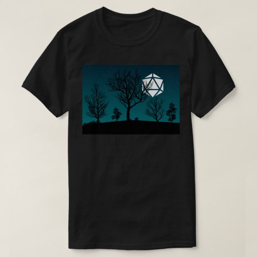 Scary Night Dead Trees D20 Dice Moon Tafelblad RPG T-shirt (Design voorkant)