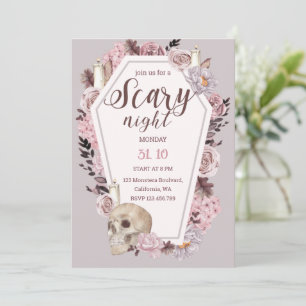 Scary Night Floral Skull Halloween Party Kaart
