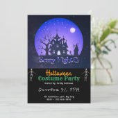 Scary Night Haunted House Sterren Zwart Halloween Kaart (Staand voorkant)