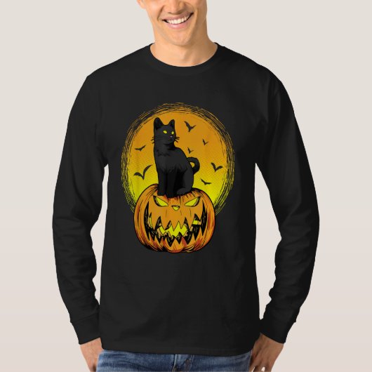 Scary Nightcat Black Cat With Yellow Eyes Pumpkin  T-shirt (Voorkant)