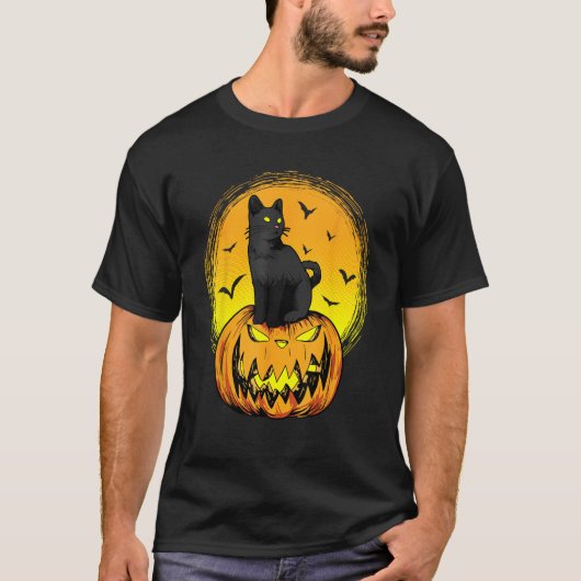 Scary Nightcat Black Cat With Yellow Eyes Pumpkin T-shirt (Voorkant)