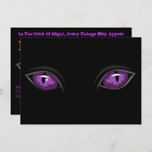 Scary Paarse Eyes in Dark of Night Halloween Party Kaart (Voorkant / Achterkant)